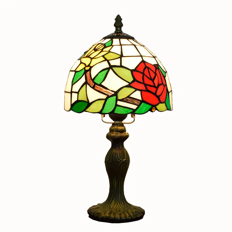 Hot Selling China Made Tiffany Retro Home Decoration Bedroom Living Room Rose Color Art Luxury LED Indoor Table Lamp