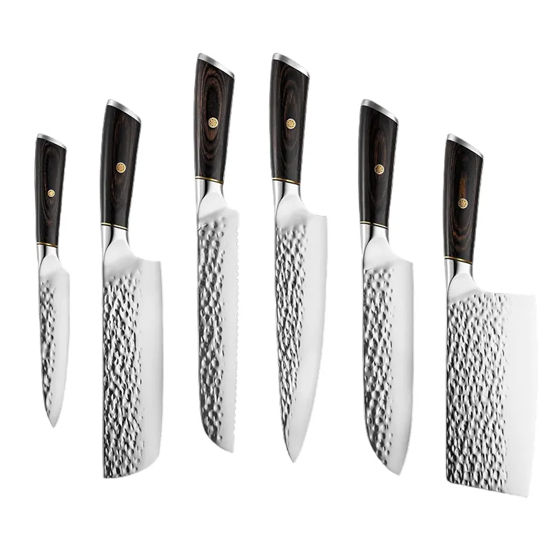 KINGWISE professionale manico in legno martello acciaio inossidabile Set 6 pezzi di coltelli da cucina in acciaio forgiato a mano Set di coltelli da cucina