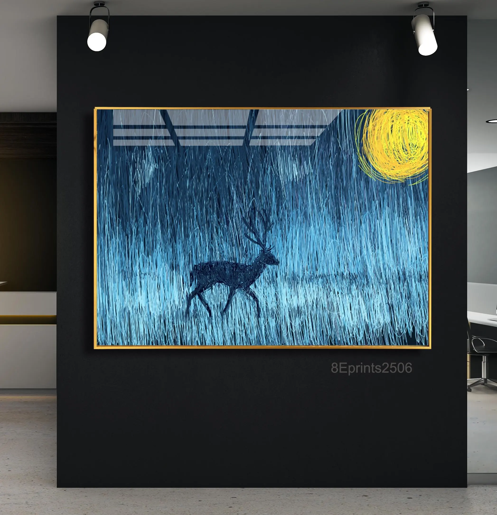 स्वनिर्धारित चित्र परिदृश्य पशु हिरण पेंटिंग दीवार ग्लास यूरोपीय सार क्रिस्टल चीनी मिट्टी के बरतन पेंटिंग