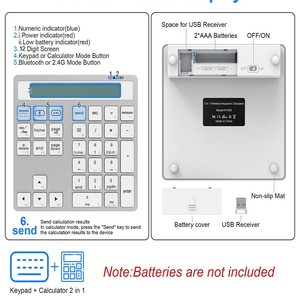 MINI Ergonomic Bt 2.4G Dual Mode Wireless <strong>Numeric</strong> <strong>Keyboard</strong> Calculator 2in1 Portable Wireless Number <strong>Keypad</strong> for Win/Mac