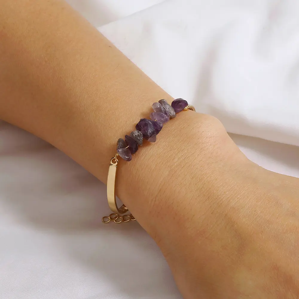 RisingMoon Healing Crystal ametista Rose Crystal Gem Stone bracciale bracciali placcati oro 18 carati regolabili per gioielli da donna
