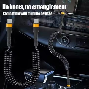 Dual USB <strong>C</strong> Coiled Cable Type <strong>C</strong> to Type <strong>C</strong> Mobile Phone Data Cable 120W Quick Charging Retractable Charger Cord - Product Image 6