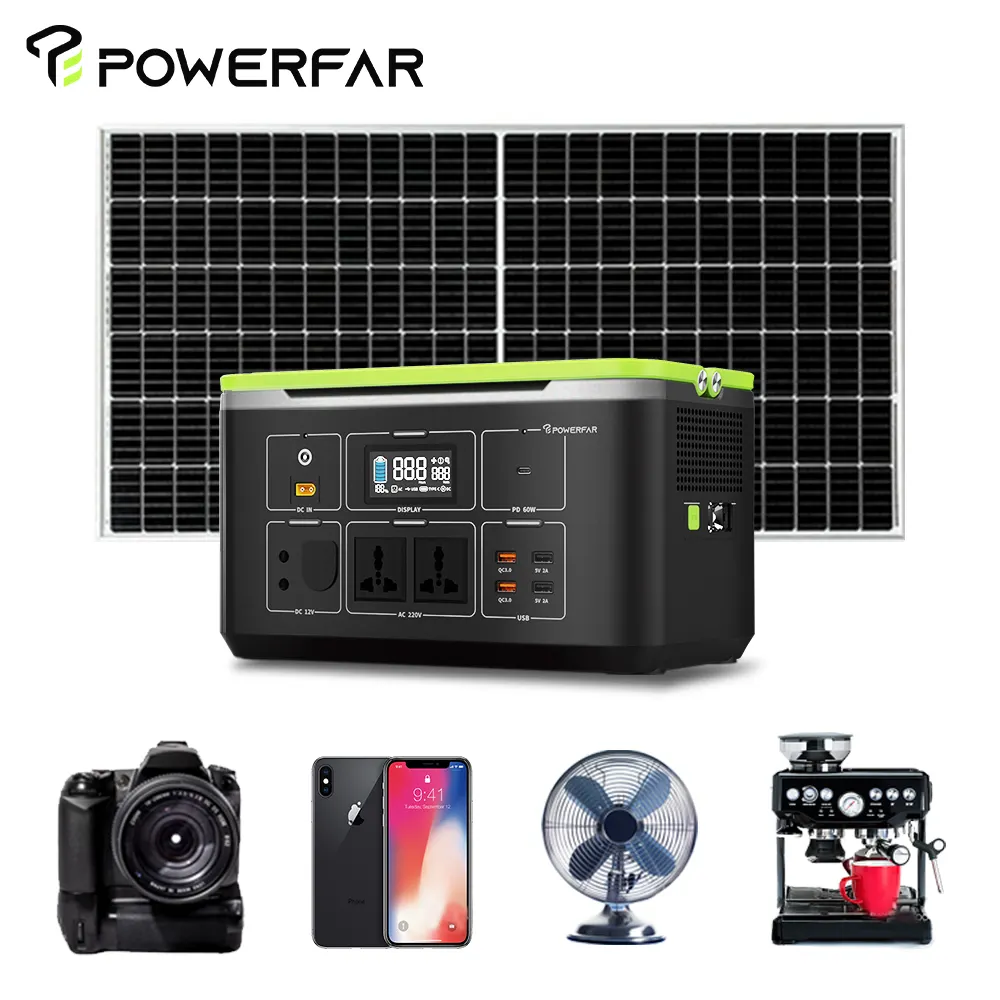 1000W Portable Power Station 110/220V AC Outlet DC 12/24V Rechargeable Battery Camping Solar Generator With Back-up Battery