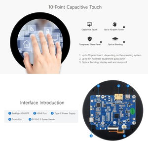 Aismartlink WAVES HARE 3,4-Zoll-Rund-Touch-Display, 800*800 Auflösung, IPS, 10-Punkt-Touch Kompatibel mit Raspberry Pi 5