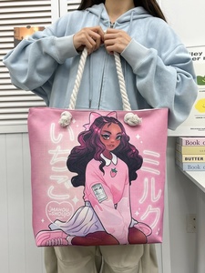 新しいクロスボーダー多目的トートバッグ女性用ショッピングバッグクリエイティブ女性用プリントロープ大容量ビーチバッグ