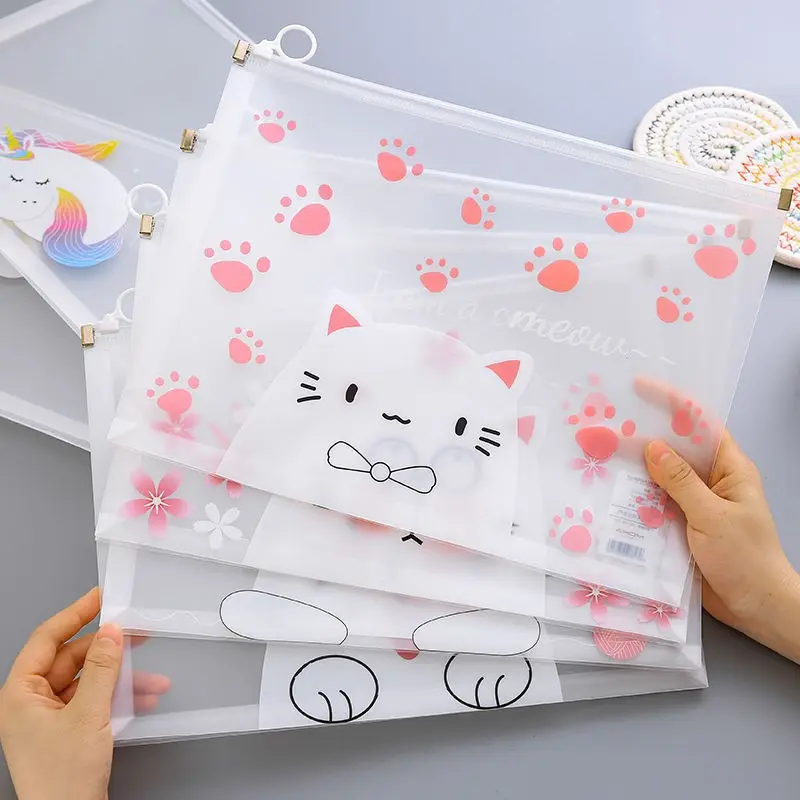 Carpeta de archivos A4 para Niñas para documentos Kawaii Cute School Supplies PP Storage Zipper Bag