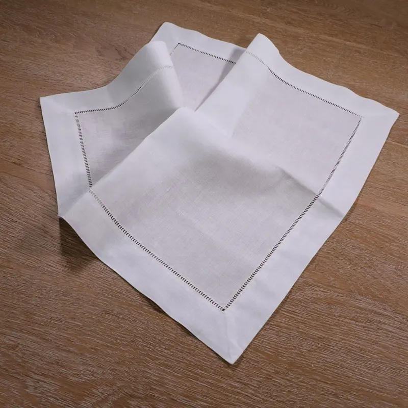 N002-20 blanc 55% lin 45% coton échelle ourlet serviettes de Table ourlet point tissu serviettes en lin