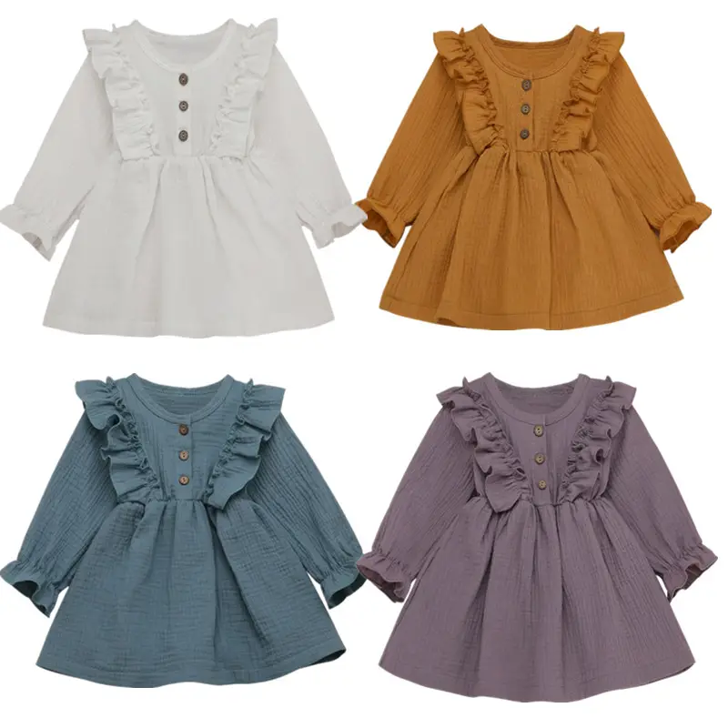 RTS Fancy otoño niño bebé niñas niños muselina manga larga fiesta princesa volante botón vestidos ropa