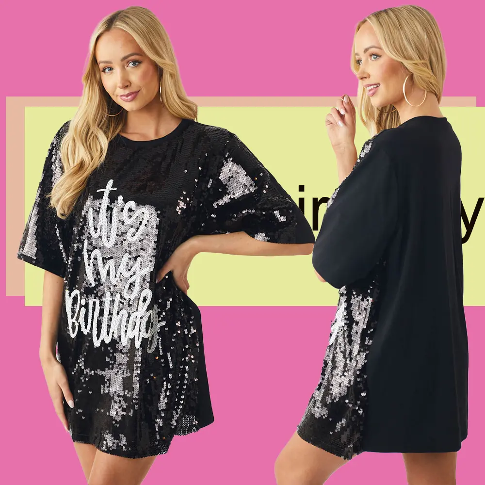 Camiseta personalizada de My Birthday para mujer, vestido de camisa brillante con lentejuelas