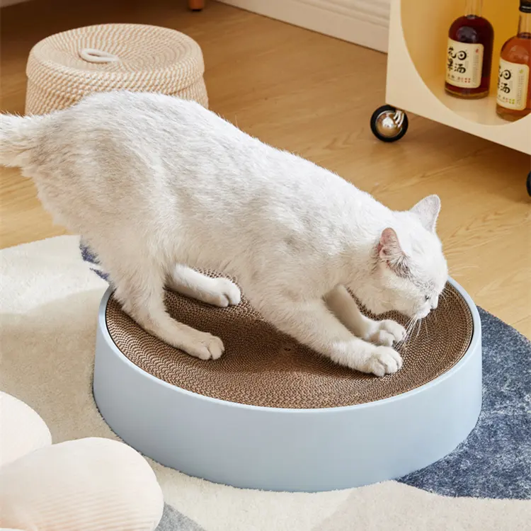 Produk mainan hewan peliharaan desain melingkar tahan lama Tiongkok mainan kucing dalam ruangan bergelombang penggaruk kucing kardus