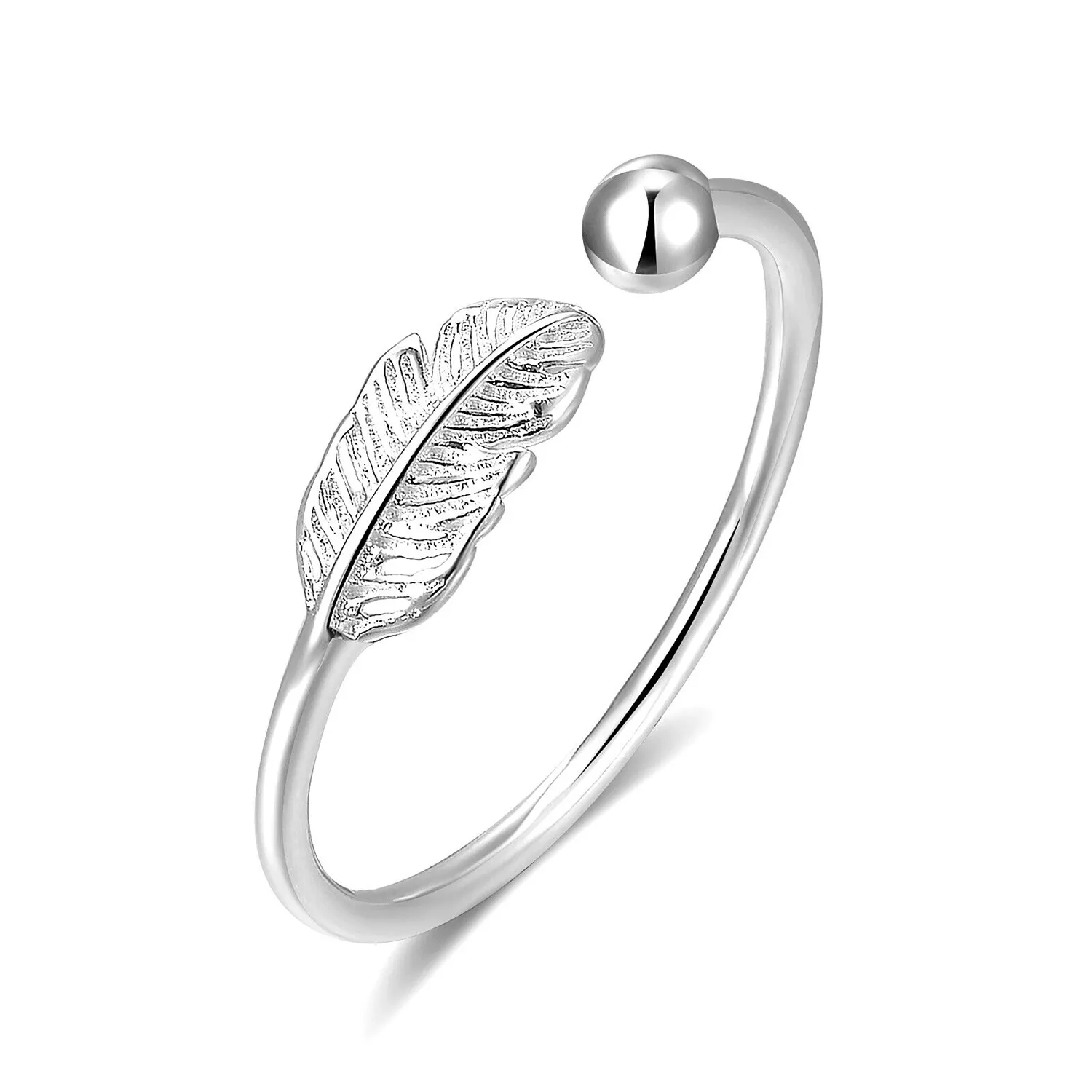 Anello di piume d'argento minimale da donna gioielli di ornitologia per ragazze gioielli delicati anello in argento 925 con piume da donna