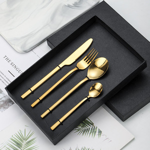 批发牛排勺子叉刀银器餐具5件套婚礼方形手柄餐具不锈钢 - Product Image 4
