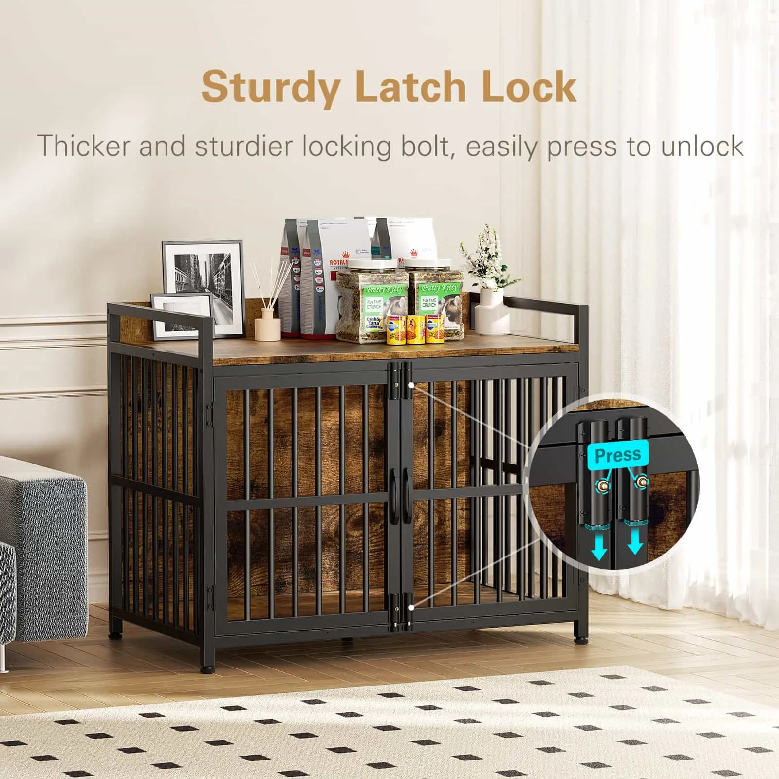 Pet Cage Dog Crate soft Sliding Door Furniture Style Wood Wooden Wire Home House Indoor Rustic Kennel Dog Crates For Large Dogs