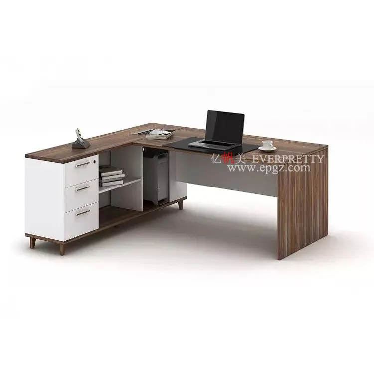 Muebles de oficina de diseño moderno en forma de L, Mesa Ejecutiva de lujo de madera