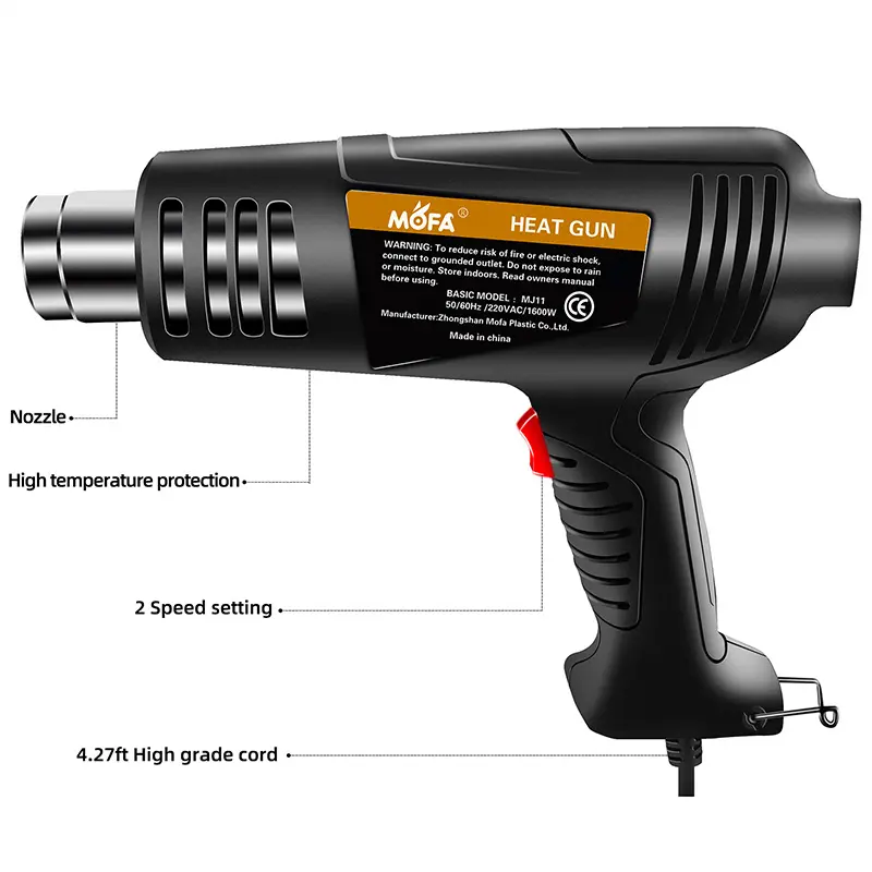 Mofa tools mj11 pistola de ar quente, 1600w pistola de ar quente industrial de alta temperatura diy, pistola de calor profissional variável