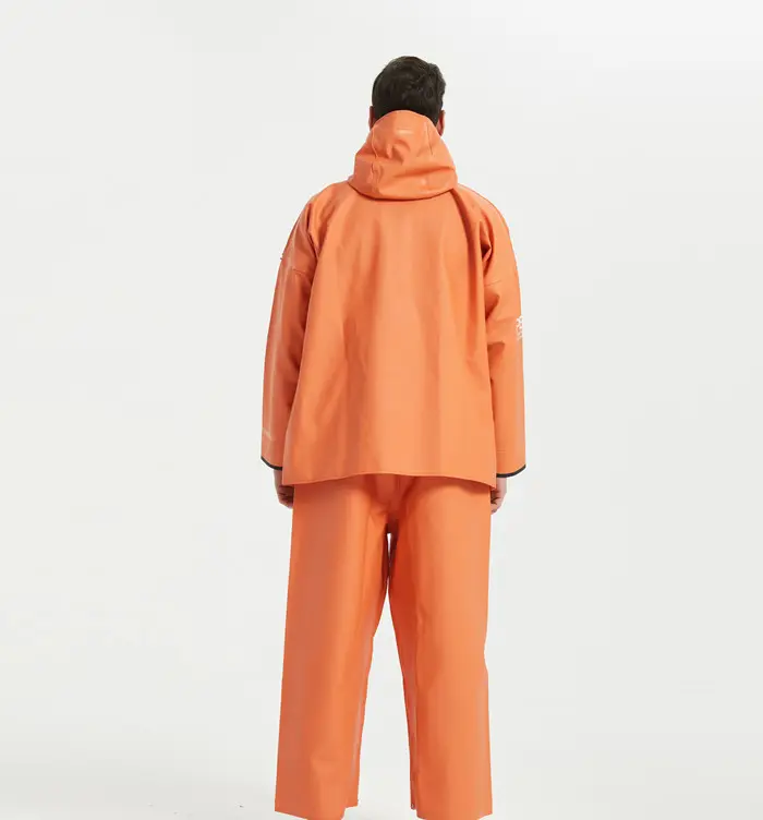custom aquaculture commercial fishing oilskin suit overalls PVC knitted fabric waterproof fishing rain coat