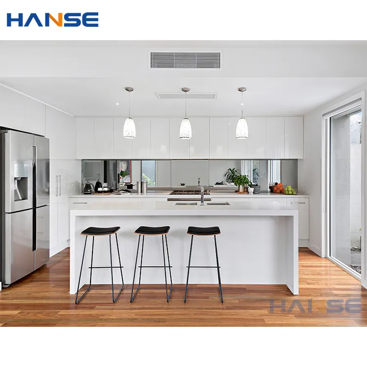 Proyek Rumah hotel readymade lemari desain Foto set lengkap putih kayu dapur pulau kabinet dengan wastafel