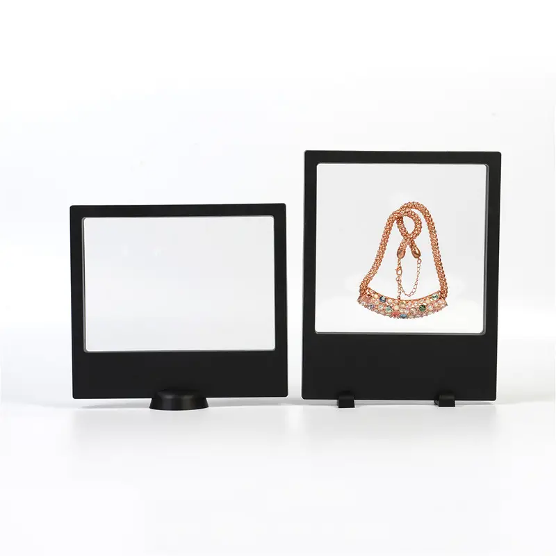 Caja de embalaje de exhibición de joyería acrílica de 18x23cm, diseño flotante suspendido transparente, logotipo personalizado al por mayor de fábrica