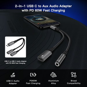 UNIEAN Wholesale <strong>USB</strong> <strong>C</strong> to 3.5MM Aux <strong>Audio</strong> <strong>Adapter</strong> 60W OTG 2 in 1 Cable <strong>Type</strong> <strong>C</strong> <strong>Usb</strong> Fast Charging Cable for Iphone to Android - Product Image 2