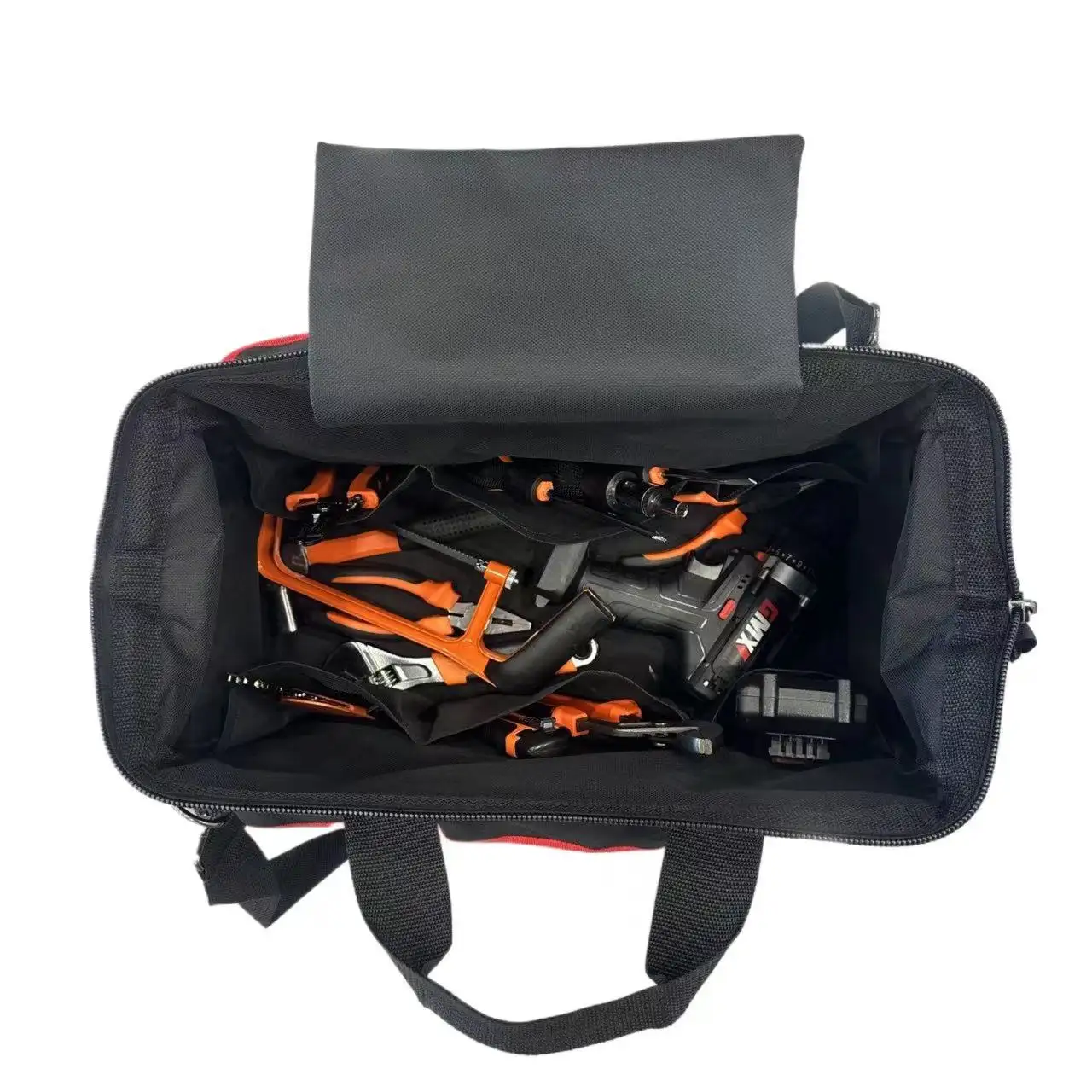 Tool bag waterproof soft bottom  multi-pocket wide mouth tool bag with adjustable shoulder strap