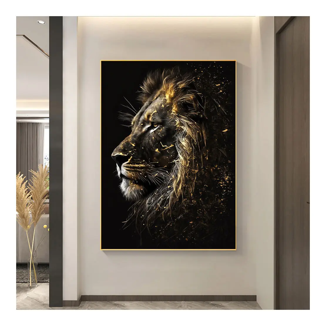 Decoración del hogar abstracto negro oro Animal lienzo pintura búho Tigre León Lobo águila cebra Toro carteles arte de pared