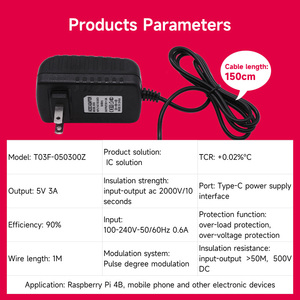 Yahboom Typ C 5V 3A Schwarz Netzteil adapter Für Raspberry Pi 4B und Pi 400 mit Schalter taste - Product Image 5