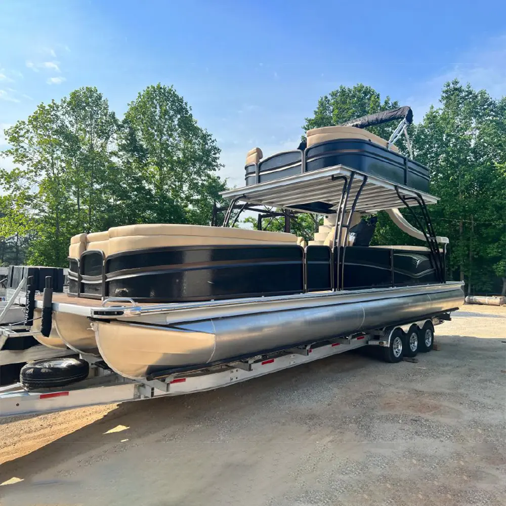 Nieuwe PBD-25 Dubbeldekker Ponton Vissersboot Meubelen Partij Boot Luxe Ponton Aluminium Ponton Boot Met Motor