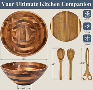 2025 Mô Hình Mới Nhất Lớn Bằng Gỗ Bát Salad Đặt Keo Gỗ Phục Vụ Bát Đặt Với Đồ Dùng Và Cơ Sở Tấm Cho Nhà - Product Image 2
