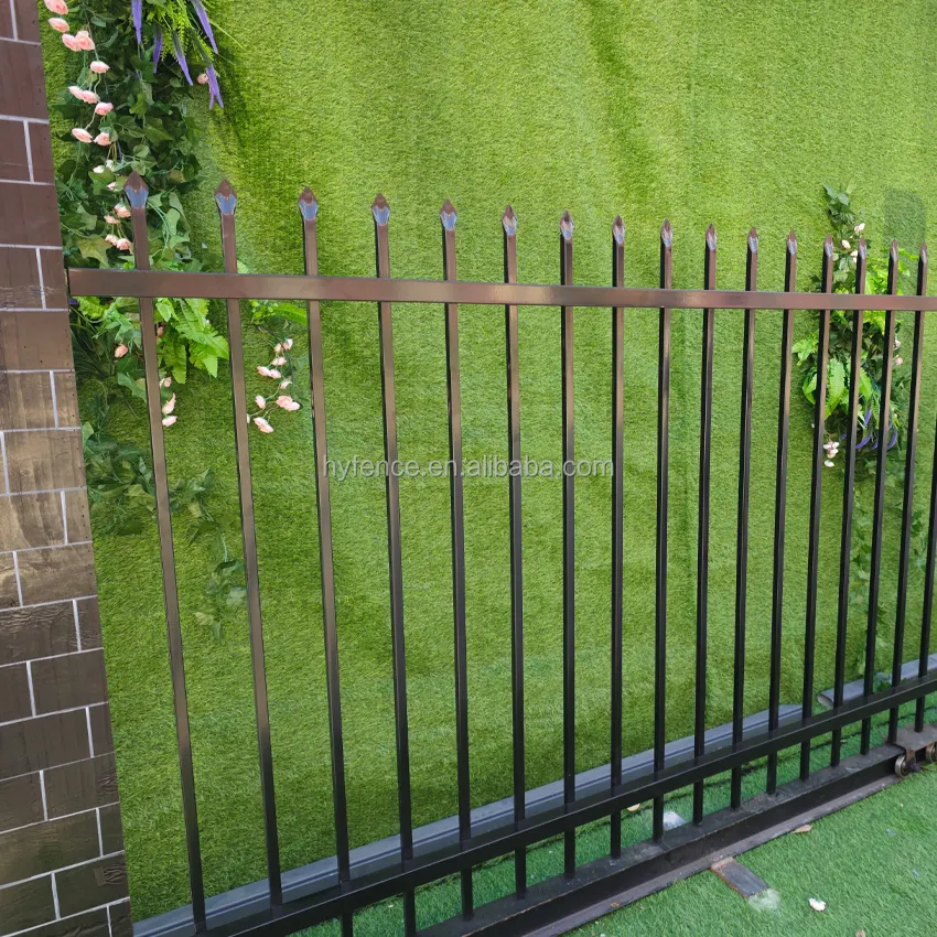 Two Rails Industrial Press Picket Black Fence Galvanized Steel Patio Metal Fence Wrought Iron Fence