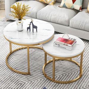 Home Furniture Circle Coffee Round Marble Top Modern Granite Gold Metal Side Marble Stone Nest of <strong>3</strong> <strong>Table</strong> <strong>Set</strong> Nesting <strong>Table</strong> - Product Image 5