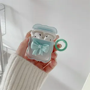かわいい立体弓グラデーション透明ヘッドフォンケースAirpods保護ケースシリコンウェーブボーダー保護ケース - Product Image 4