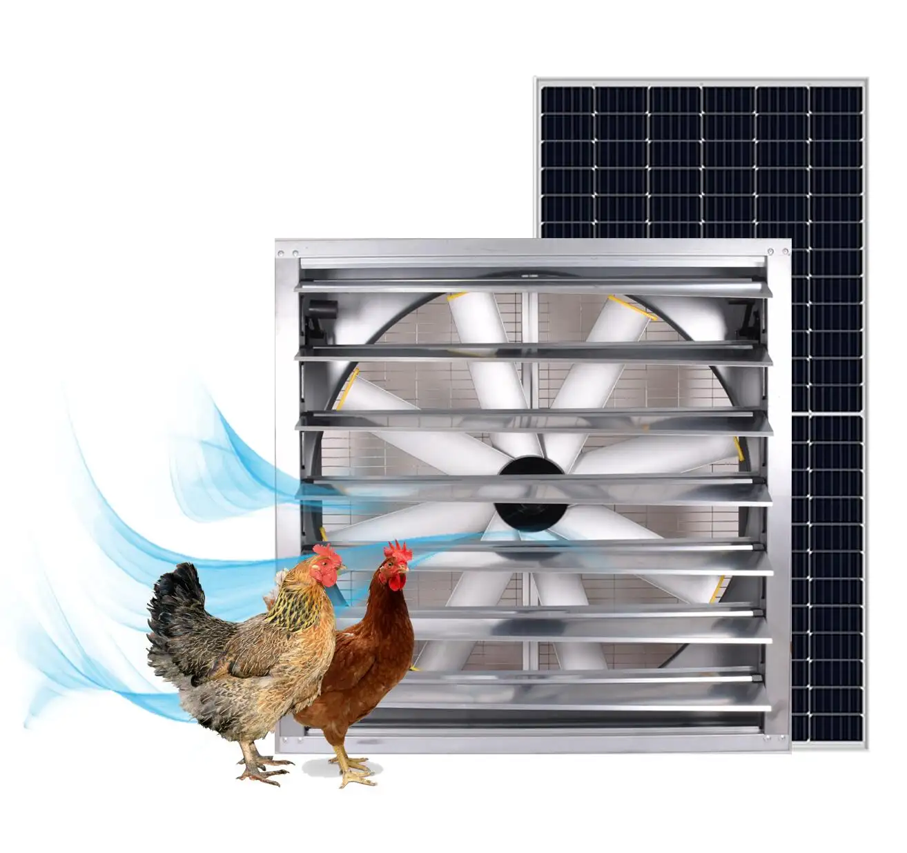 Geflügelfarm ventilator 440W 48 Zoll große solar betriebene Lüftungs ventilatoren für Milch hühner Schweine farm ventilator
