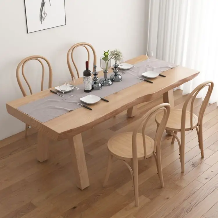 Table à manger rectangulaire en bois massif, Design nordique, finition naturelle