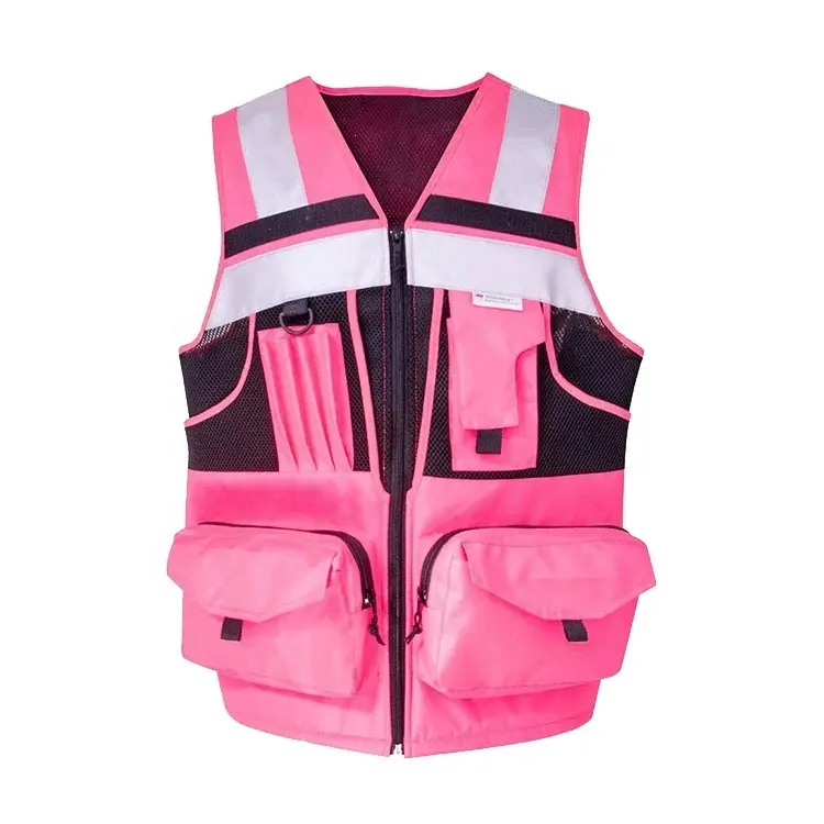 Gilet riflettente ad alta visibilità da lavoro con gilet di sicurezza ad anello con gancio a rete caldo in tessuto con Logo in PVC personalizzato OEM giallo arancione cina