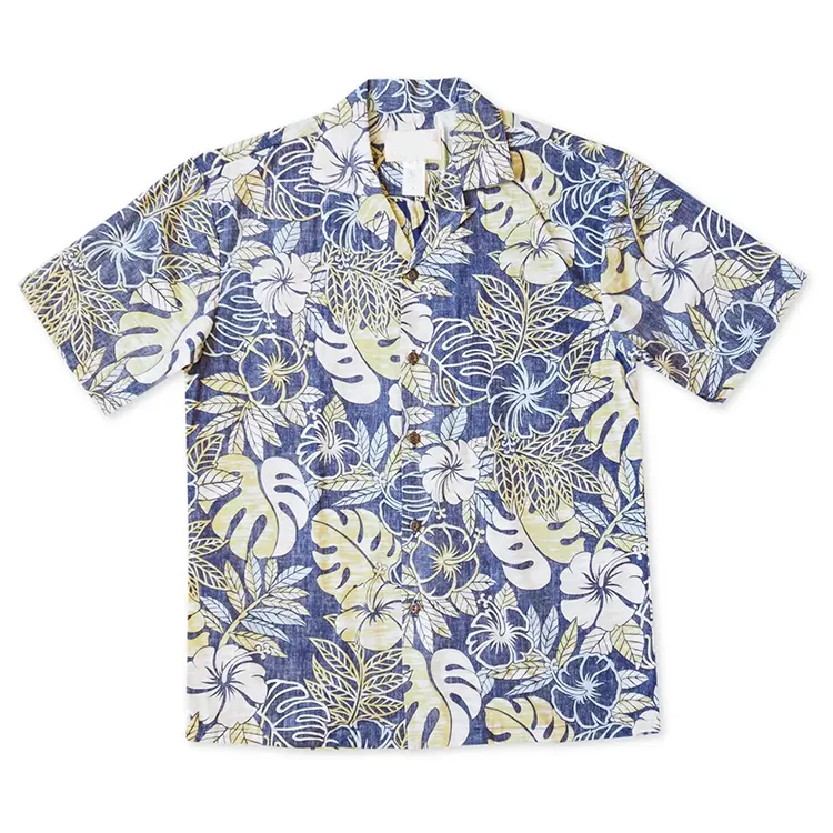 Oem kỳ nghỉ 2024 Mens 100% cotton Hawaii Áo sơ mi nhãn hiệu riêng