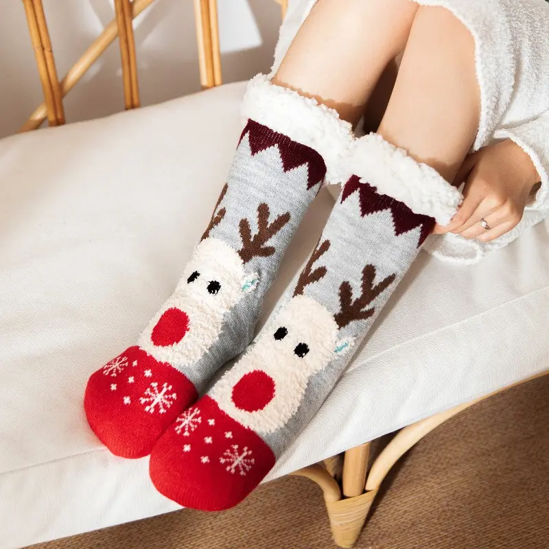 Doublure thermique douce chaussettes chaudes tricot à motifs de flocon de neige et de cerf étincelant chaussettes chaudes et confortables