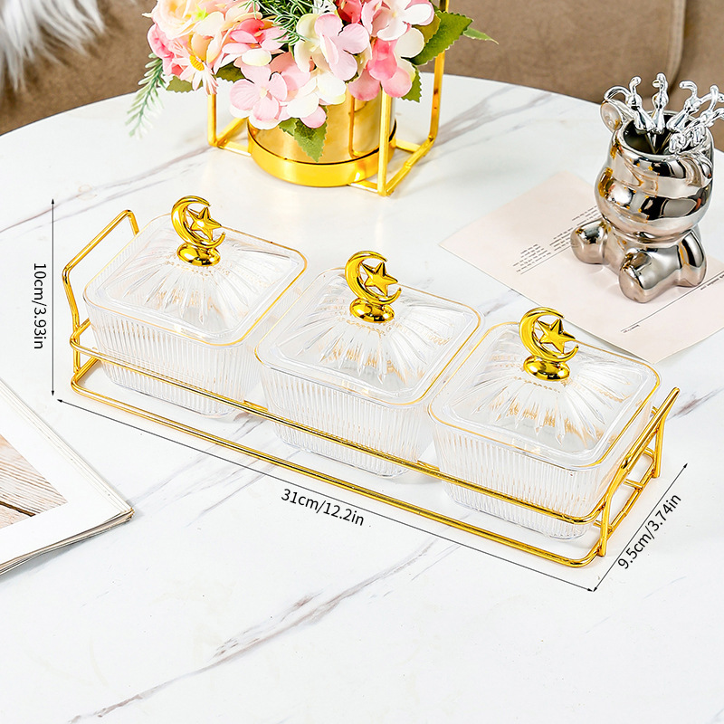 3 transparent square dish phnom penh moon star square gold rack
