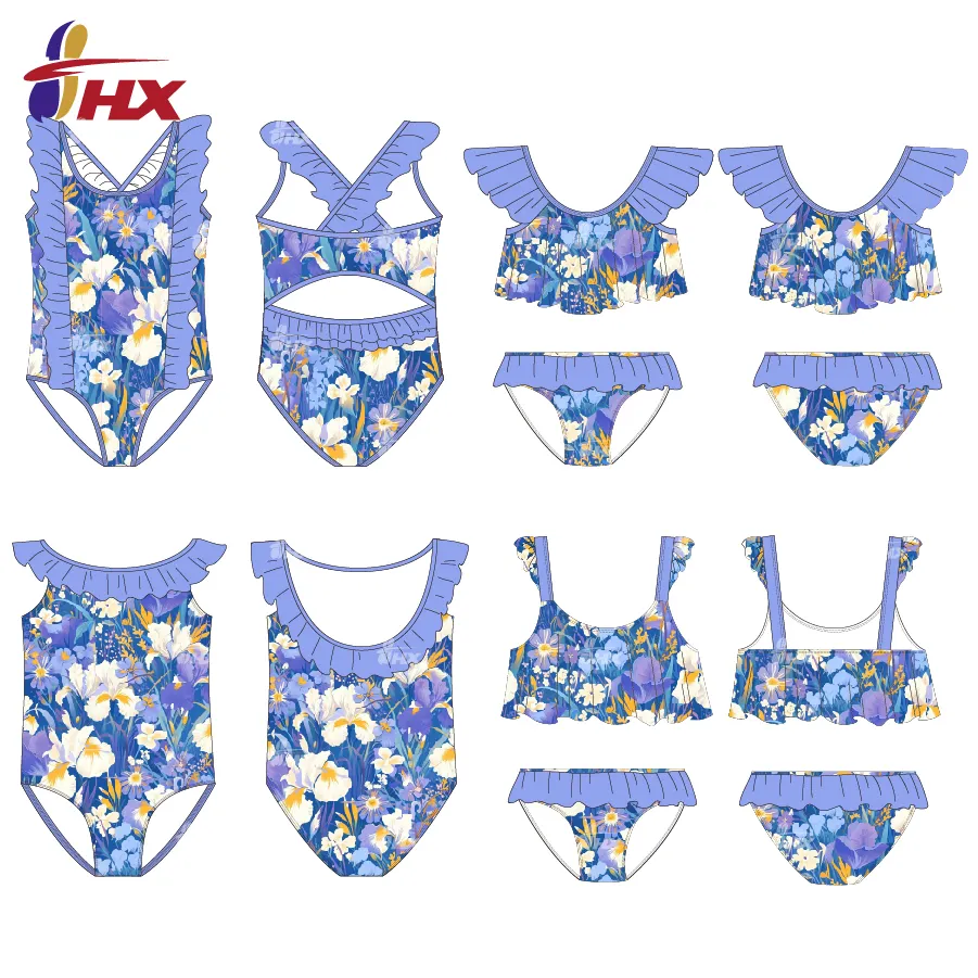 Personalizado Niños Natación Bikini Vestido Impreso Traje de baño Niños Niñas Traje de baño de una pieza Niñas 2-14 años
