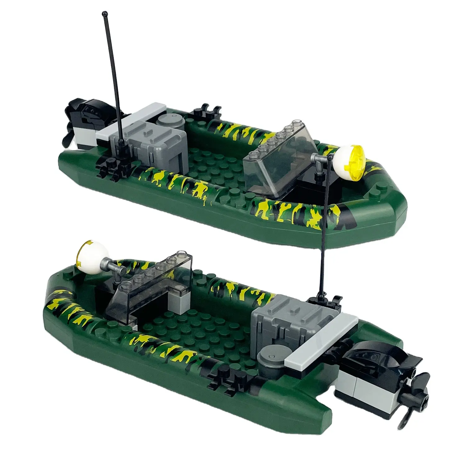 Army Toy Set Rubber Dinghy Ship and Mini Bricks Floats on Water Creative Kid's Building Block Set