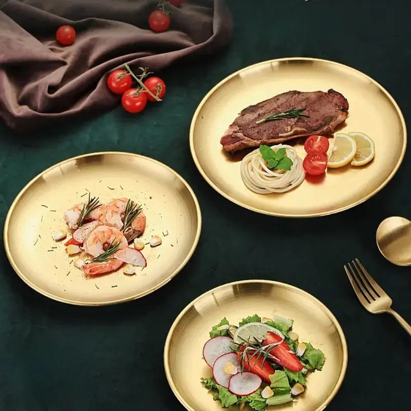 Plato de cena de acero inoxidable para barbacoa, plato de comida para acampar al aire libre con logotipo personalizado