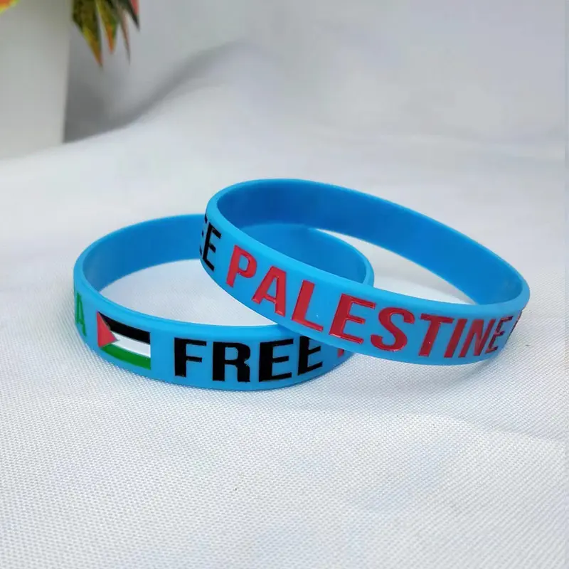 Braccialetto di gomma con stampa vuota con cinturino con lettere e Logo con Design personalizzato in Silicone bandiera palestina bracciale da polso