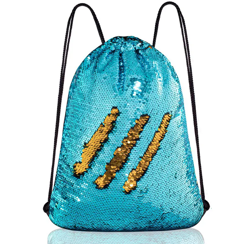 Custom Nylon Drawstring Mochila Reversível Lantejoula Natal Gift Party Bag para Menina Crianças Moda Casual Esportes Viagem Bagpack