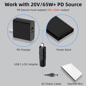 USB C to DC 5521 5.5x 2.1mm女性用アダプターStarlinkミニDC電源ケーブルコネクタラップトップ20V/65W + タイプC PDソース - Product Image 6