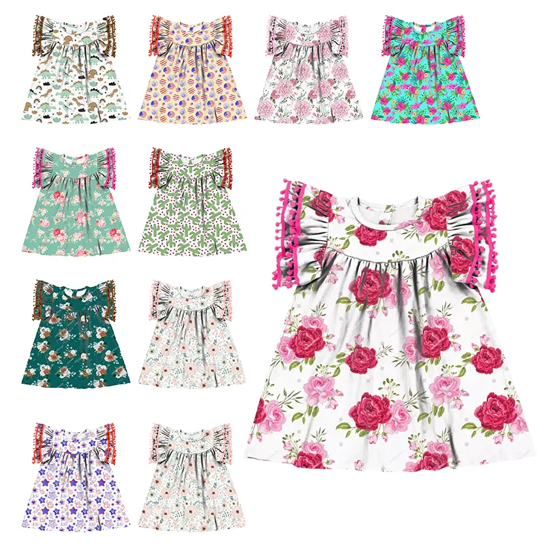 Vestido de verano personalizado con estampado de flores para niña, vestido de princesa de cumpleaños, ropa informal, el más vendido