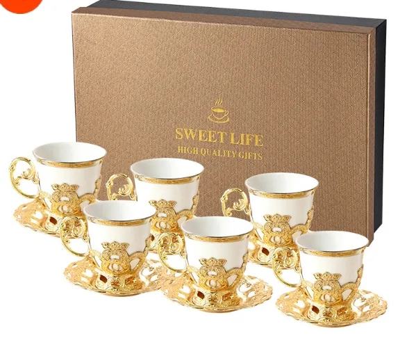 Middle Eastern style arabic luxury gold decorative special ceramic coffee tea cup and saucer set