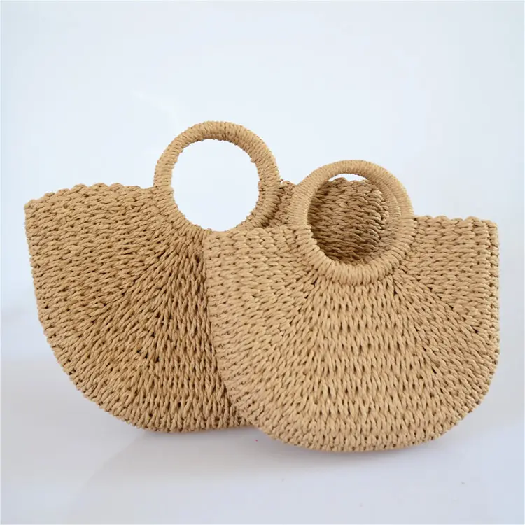 Eco-Friendly Summer Beach Lady Handmade Paper Shopping Straw Basket Bag