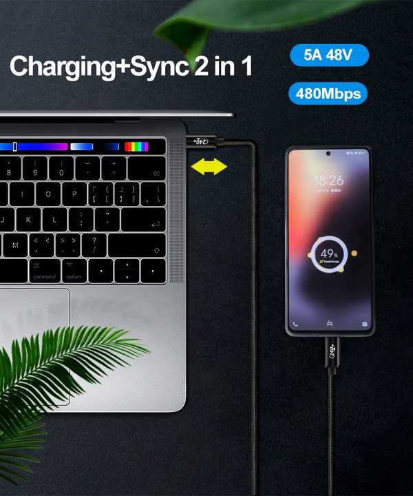 New Arrival PD240W Phone Accessories Fast Charging Data Sync USB-C Cables Types C 2.0 to USB C Kabel for Game PC Computer
