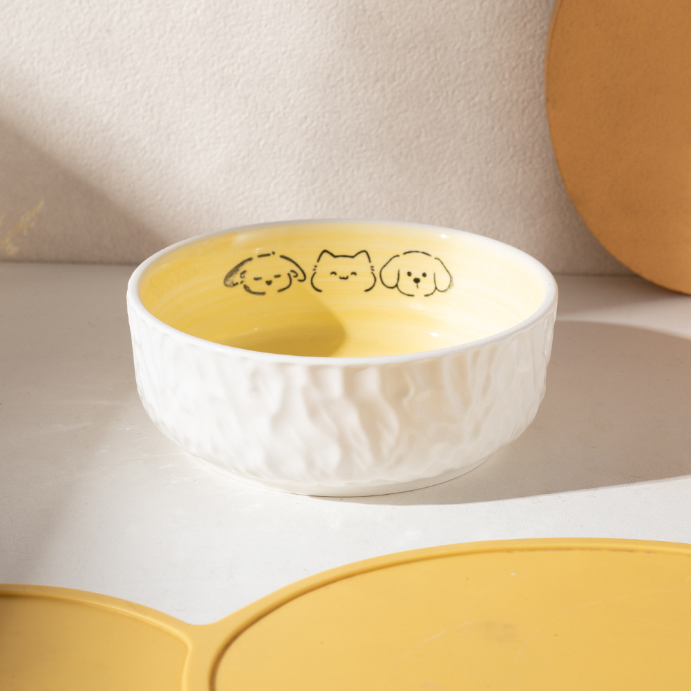 Bol plat peint à la main-jaune