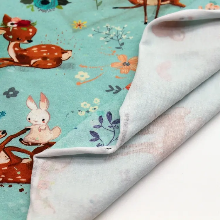 OEM ODM soft touch plain jersey in maglia di spandex grazioso fiore di coniglio cervi stampa personalizzata tessuto in lycra di cotone per bambini