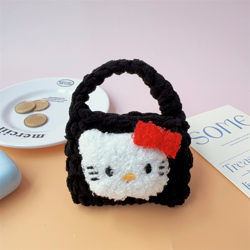 Sac tricoté chat bouclé/noir-118cm